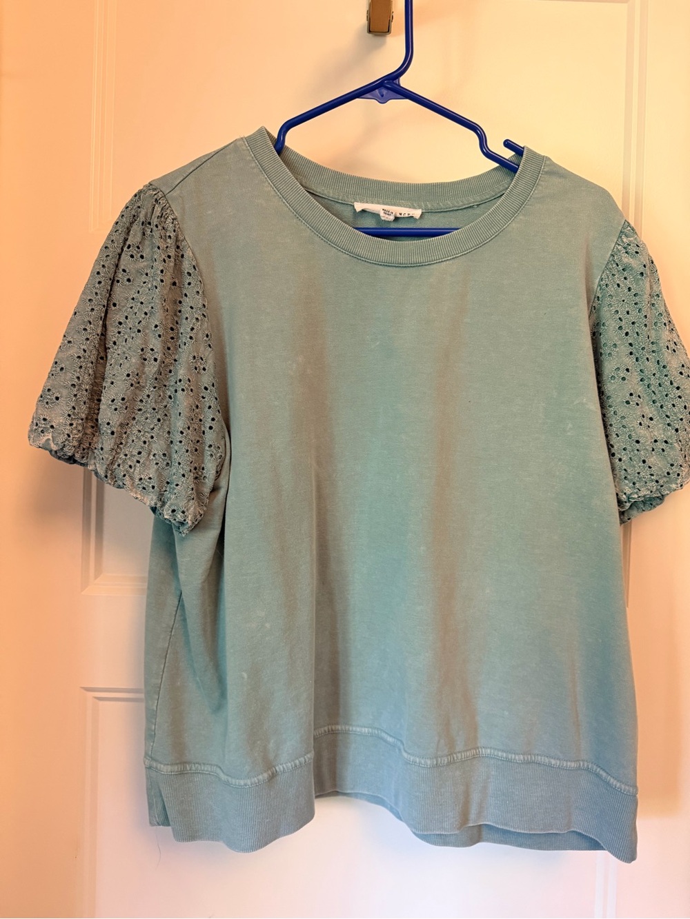Jane and Delancey Eyelet Puff Sleeve Tee - Sage Green